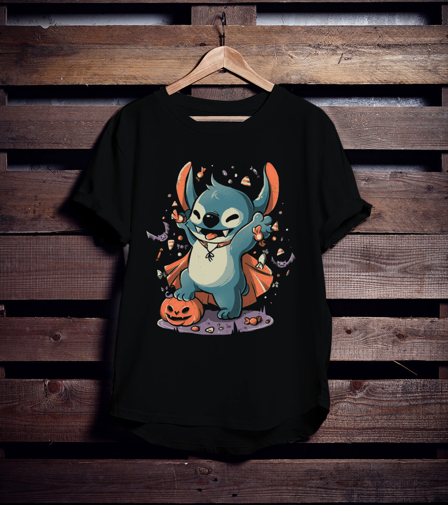 Halloween Cute Cartoon Stitch Vampire Candy Pumpkin T-Shirt