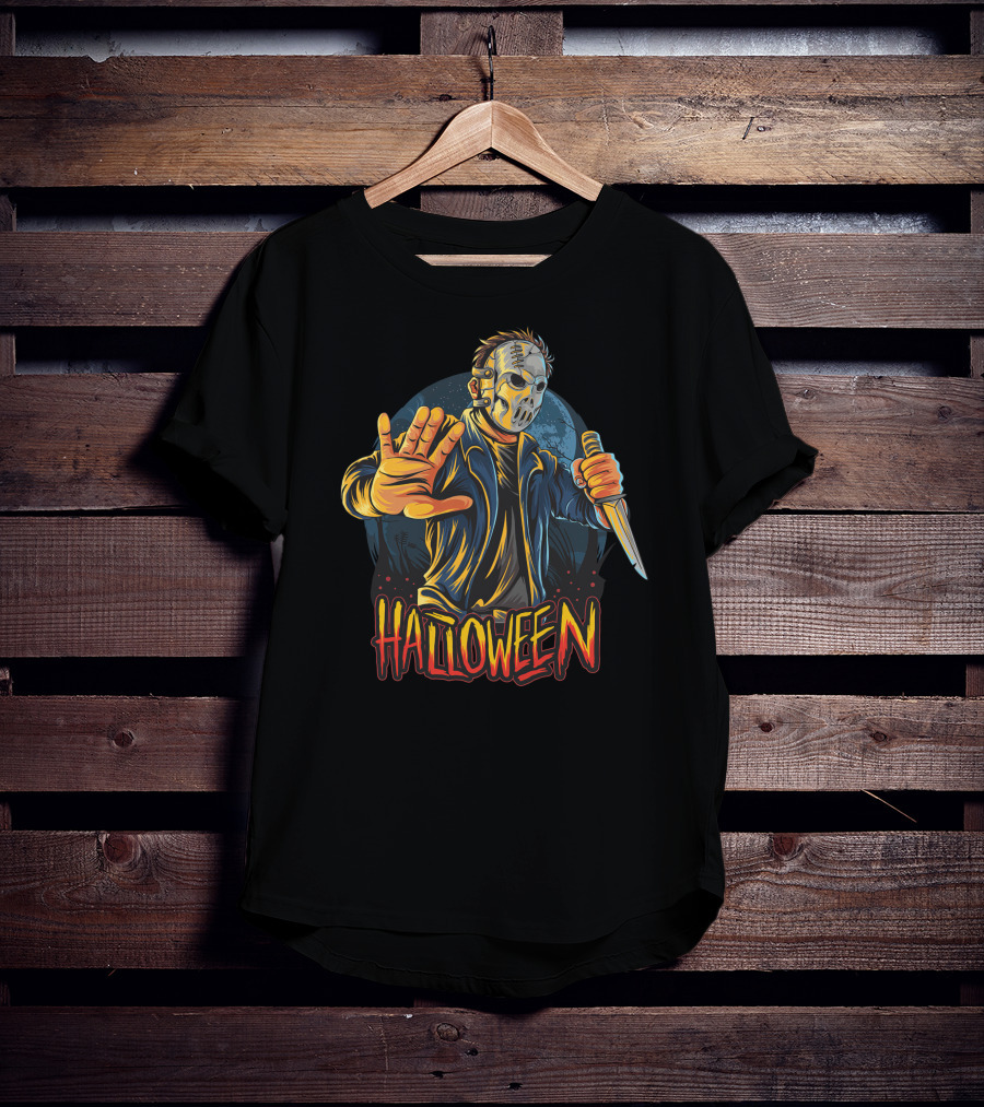Halloween Horror Mask Knife Threat T-Shirt