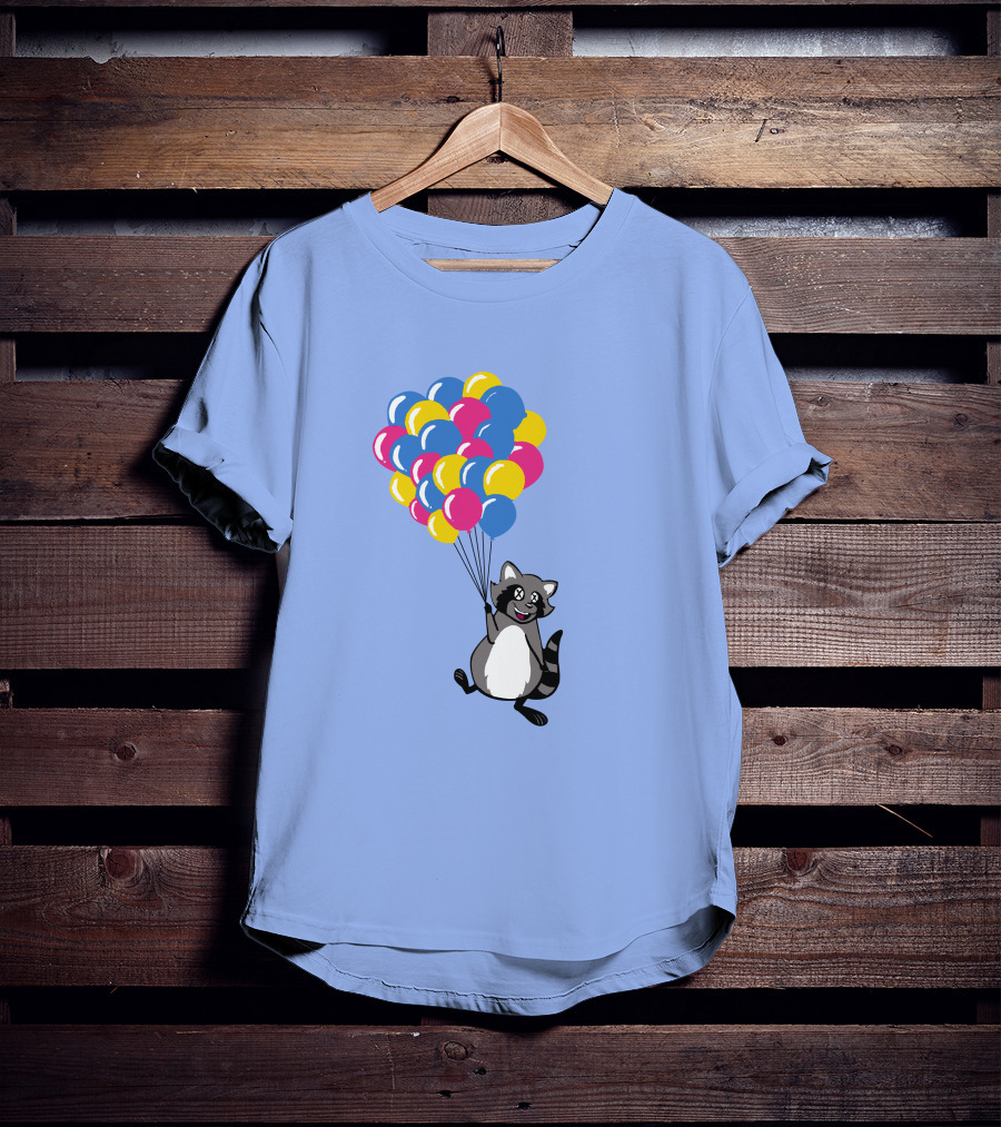 Raccoon Flying With Colorful Balloons T-Shirt