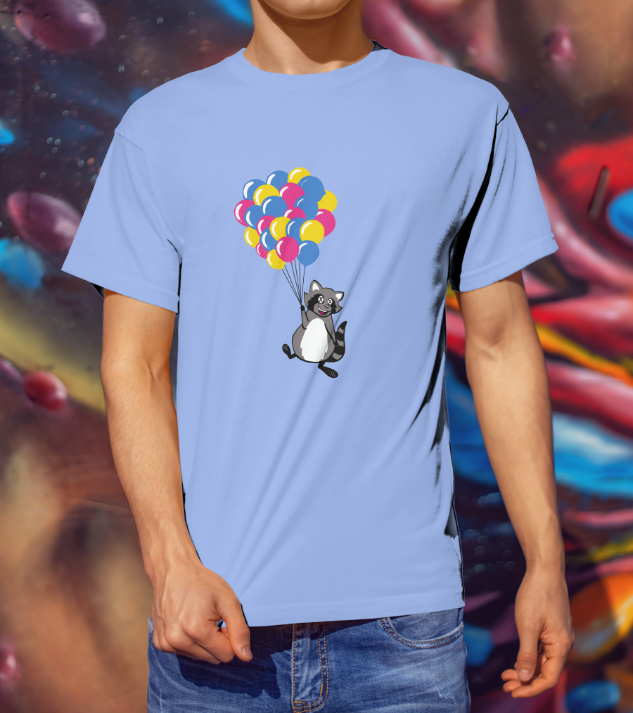 Raccoon Flying With Colorful Balloons T-Shirt