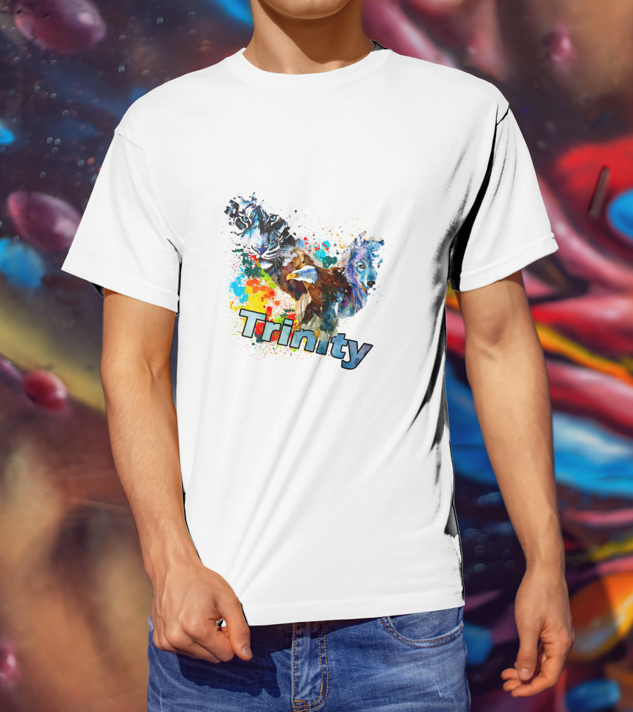 Trinity Zebra Eagle Wolf Watercolor Splash T-Shirt