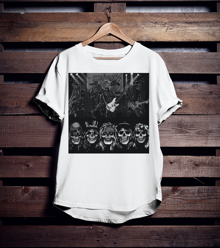 Guns N' Roses Skeleton Band Members Rock Concert Scene T-Shirt