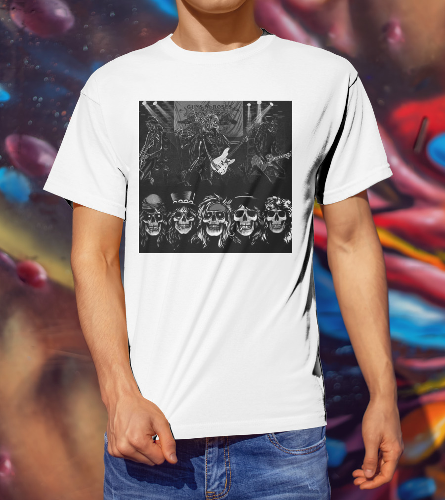 Guns N' Roses Skeleton Band Members Rock Concert Scene T-Shirt