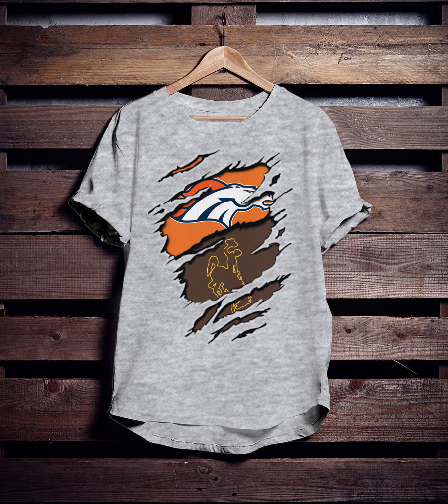 Broncos Wyoming Dual Team Spirit Cowboys And Broncos T-Shirt