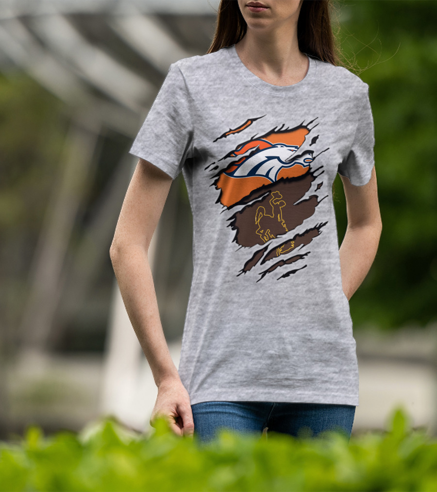 Broncos Wyoming Dual Team Spirit Cowboys And Broncos T-Shirt