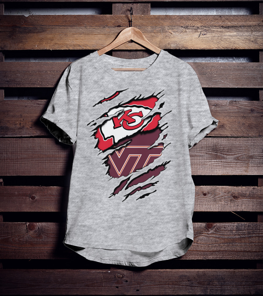 Kansas City Chiefs Virginia Tech Hokies Torn Effect T-Shirt