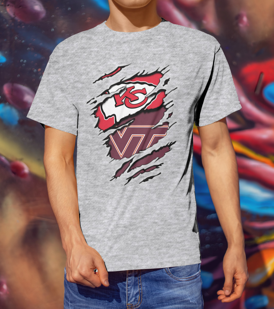 Kansas City Chiefs Virginia Tech Hokies Torn Effect T-Shirt