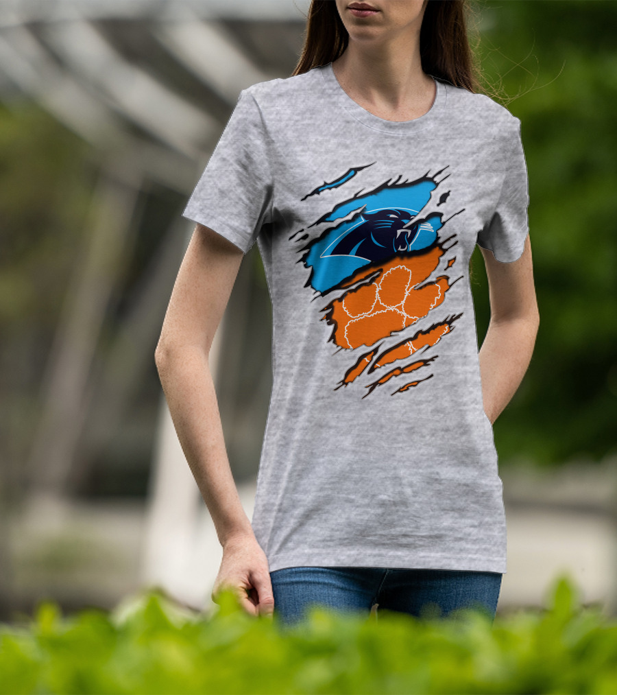 Carolina Panthers Clemson Tigers Paw Scratch T-Shirt
