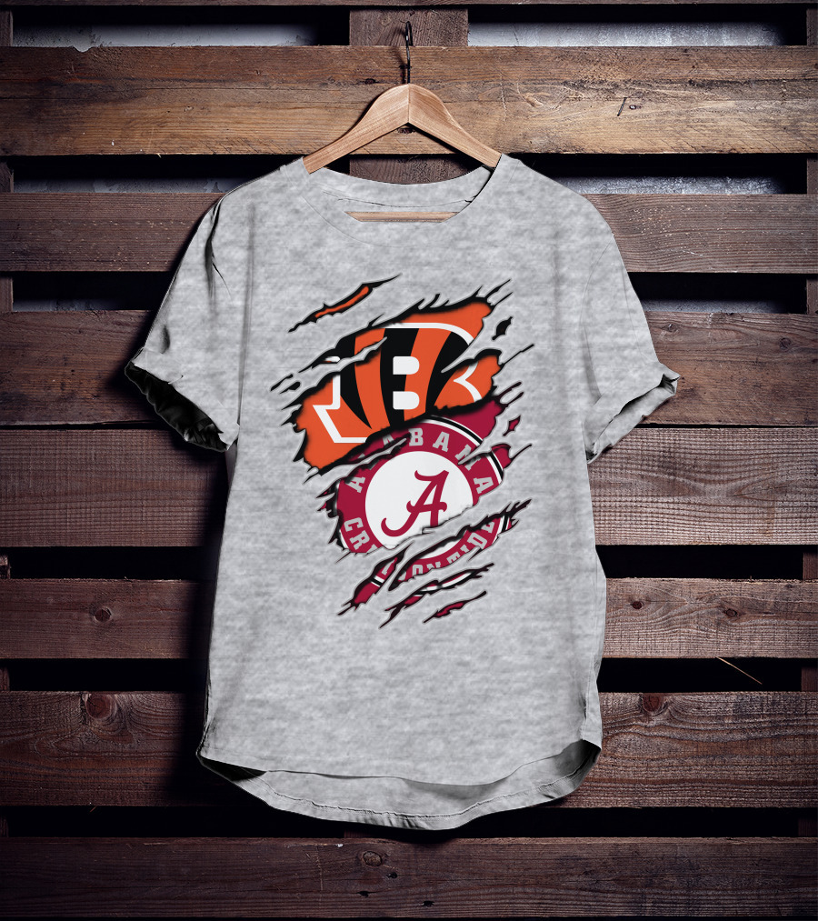 Alabama Crimson Tide Cincinnati Bengals Ripped Logo Combo T-Shirt