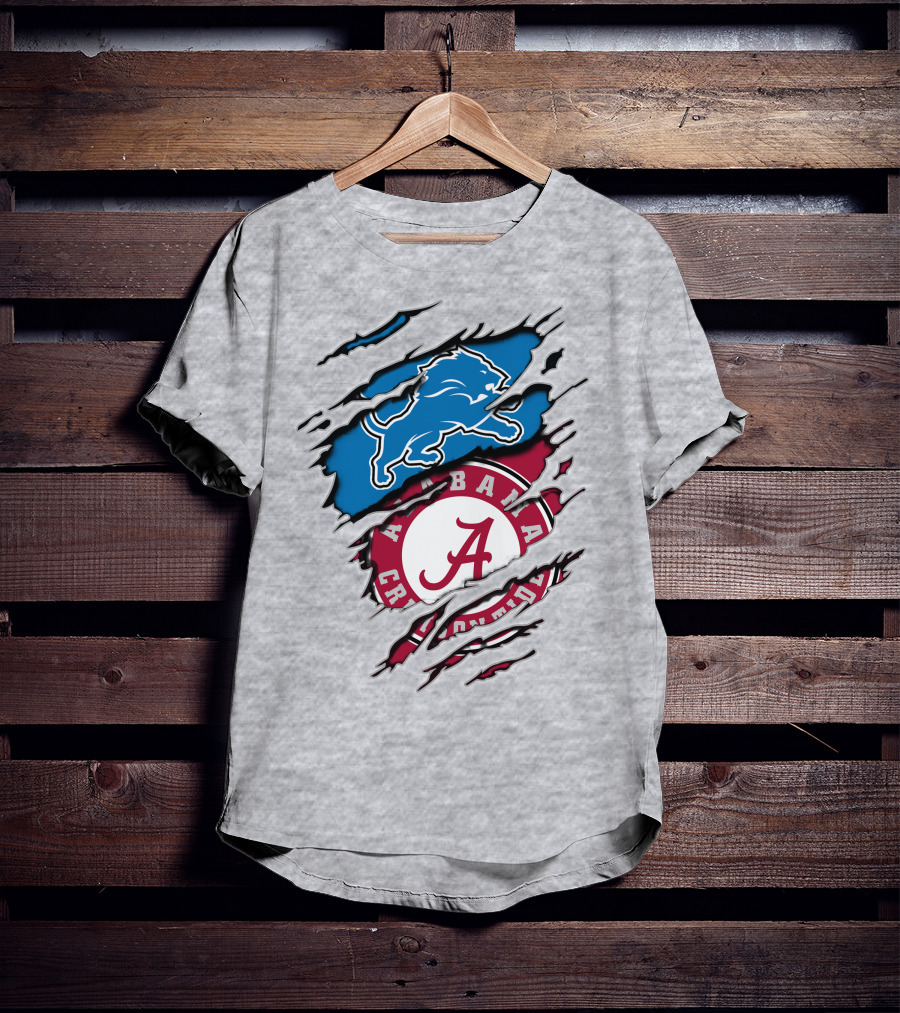 Alabama Crimson Tide And Detroit Lions Fan Crossover T-Shirt