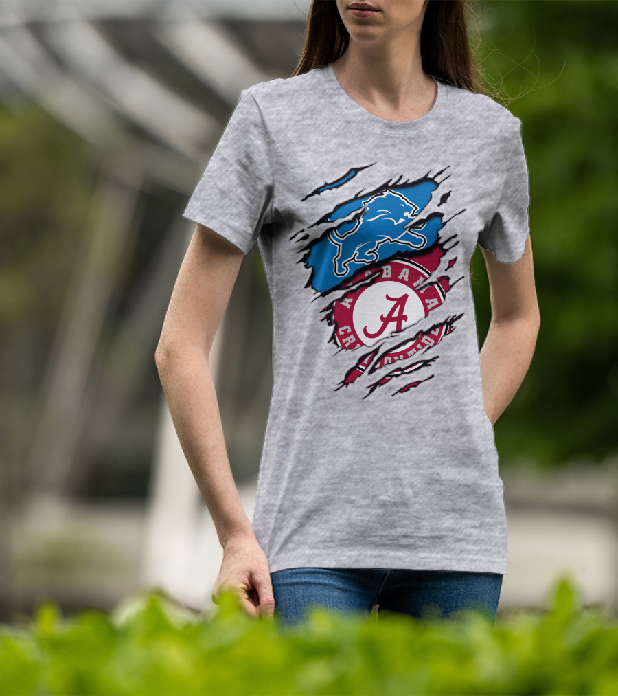 Alabama Crimson Tide And Detroit Lions Fan Crossover T-Shirt