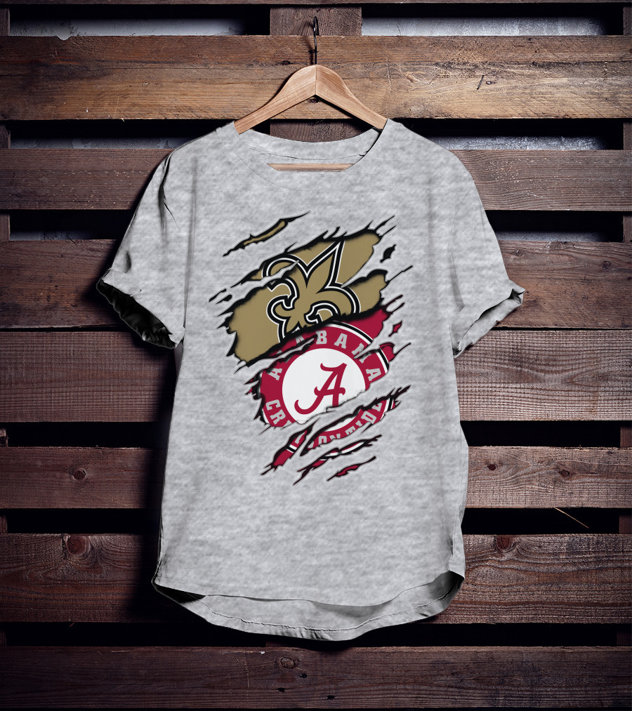 Alabama Crimson Tide New Orleans Saints Logo Mashup T-Shirt