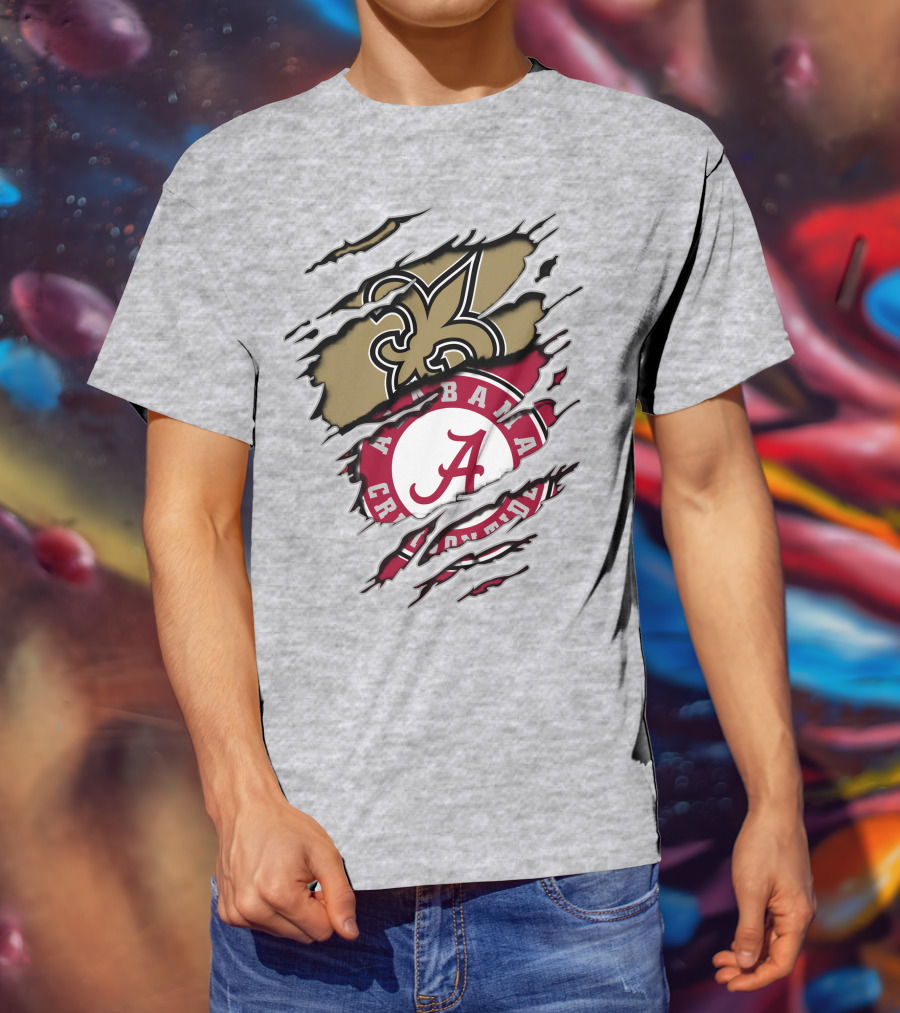 Alabama Crimson Tide New Orleans Saints Logo Mashup T-Shirt