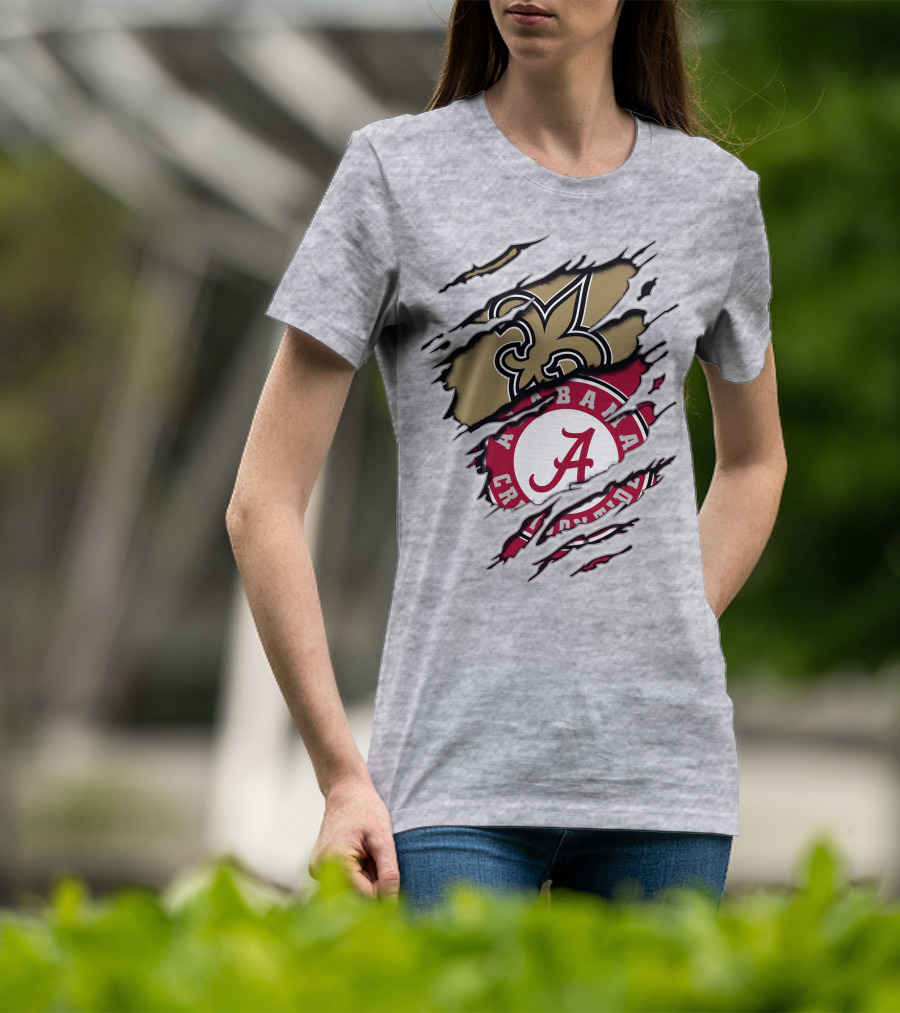 Alabama Crimson Tide New Orleans Saints Logo Mashup T-Shirt