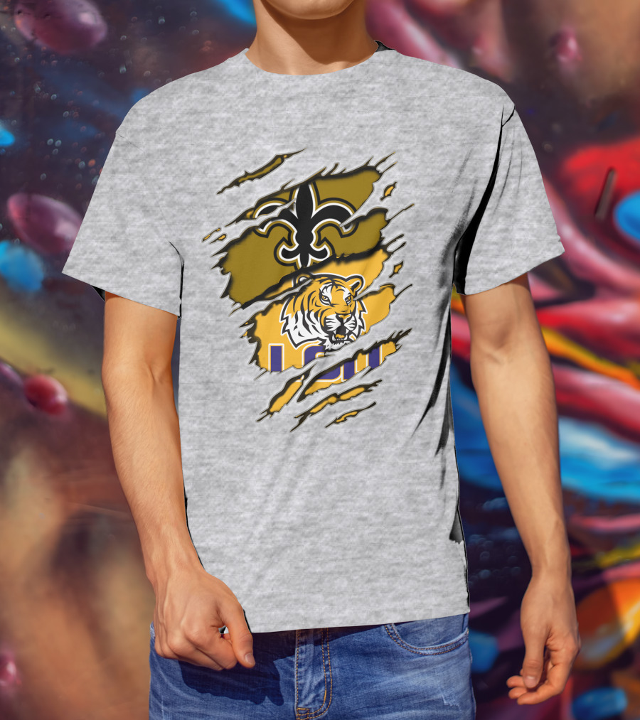 Saints Fleur-de-Lis And LSU Tiger Logo Combination T-Shirt