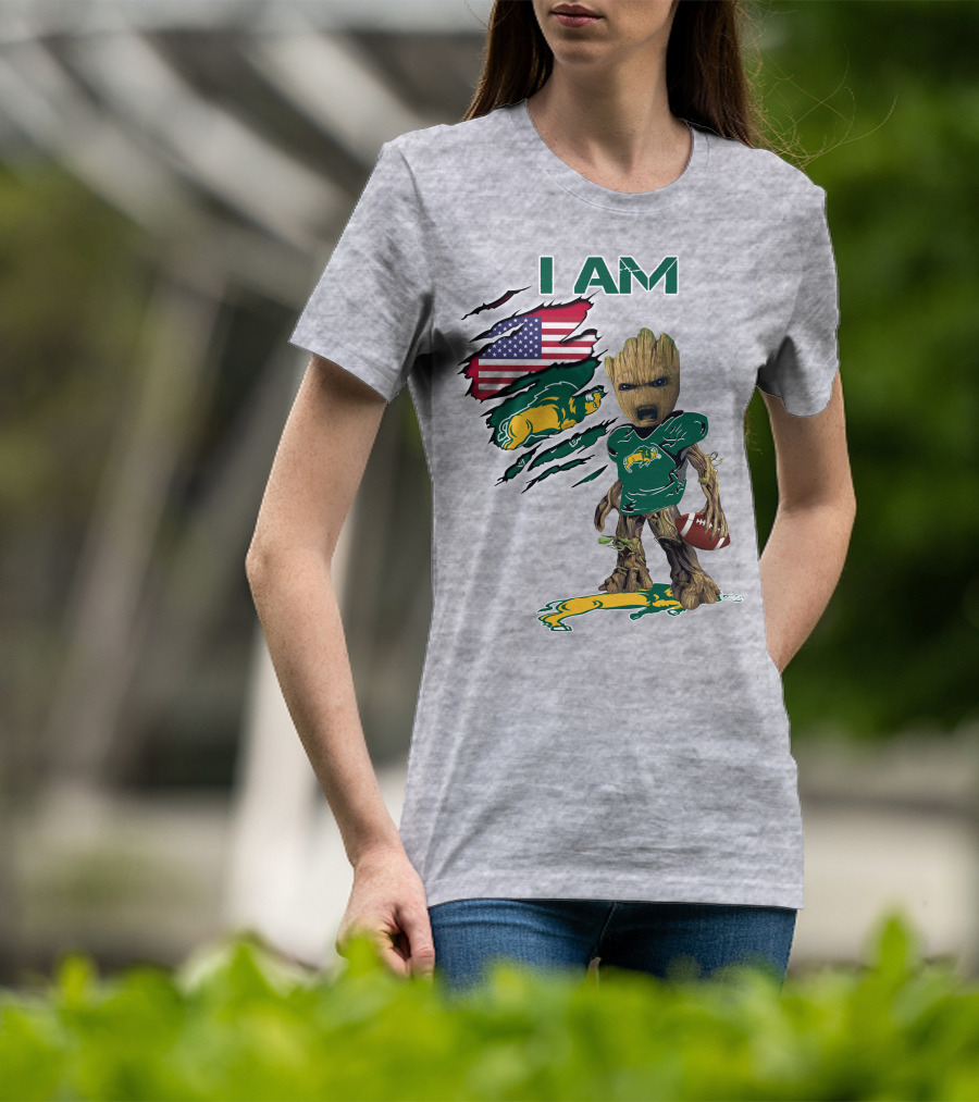 I AM American Flag Bison Football Character T-Shirt