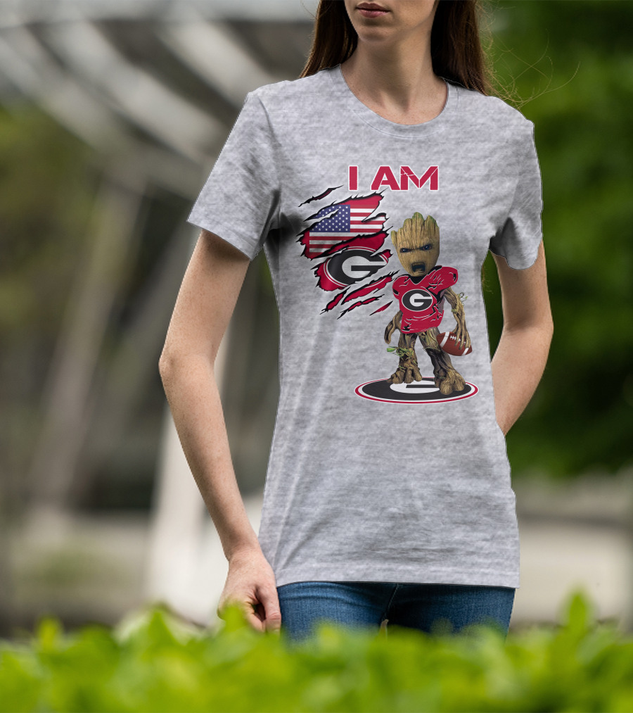 I AM Go Dawgs Football Groot American Flag T-Shirt