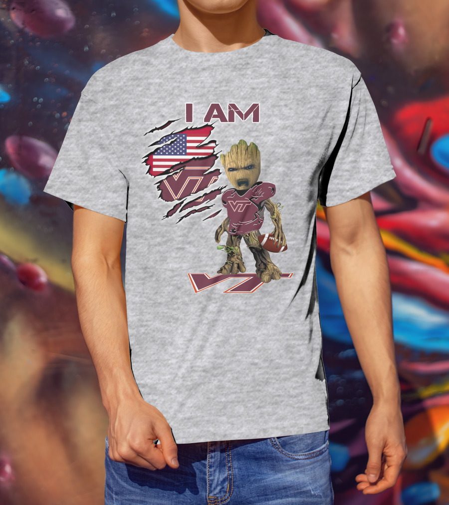 I AM Hokies VT Football And American Flag T-Shirt