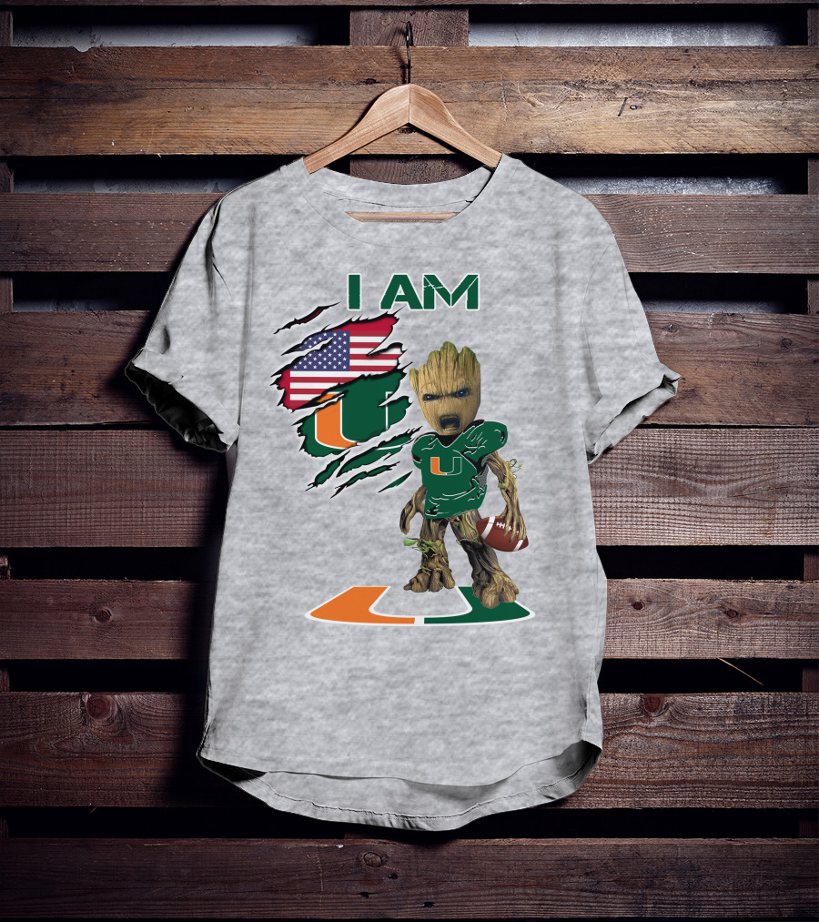 I Am University Of Miami Hurricanes Football Groot American Flag T-Shirt