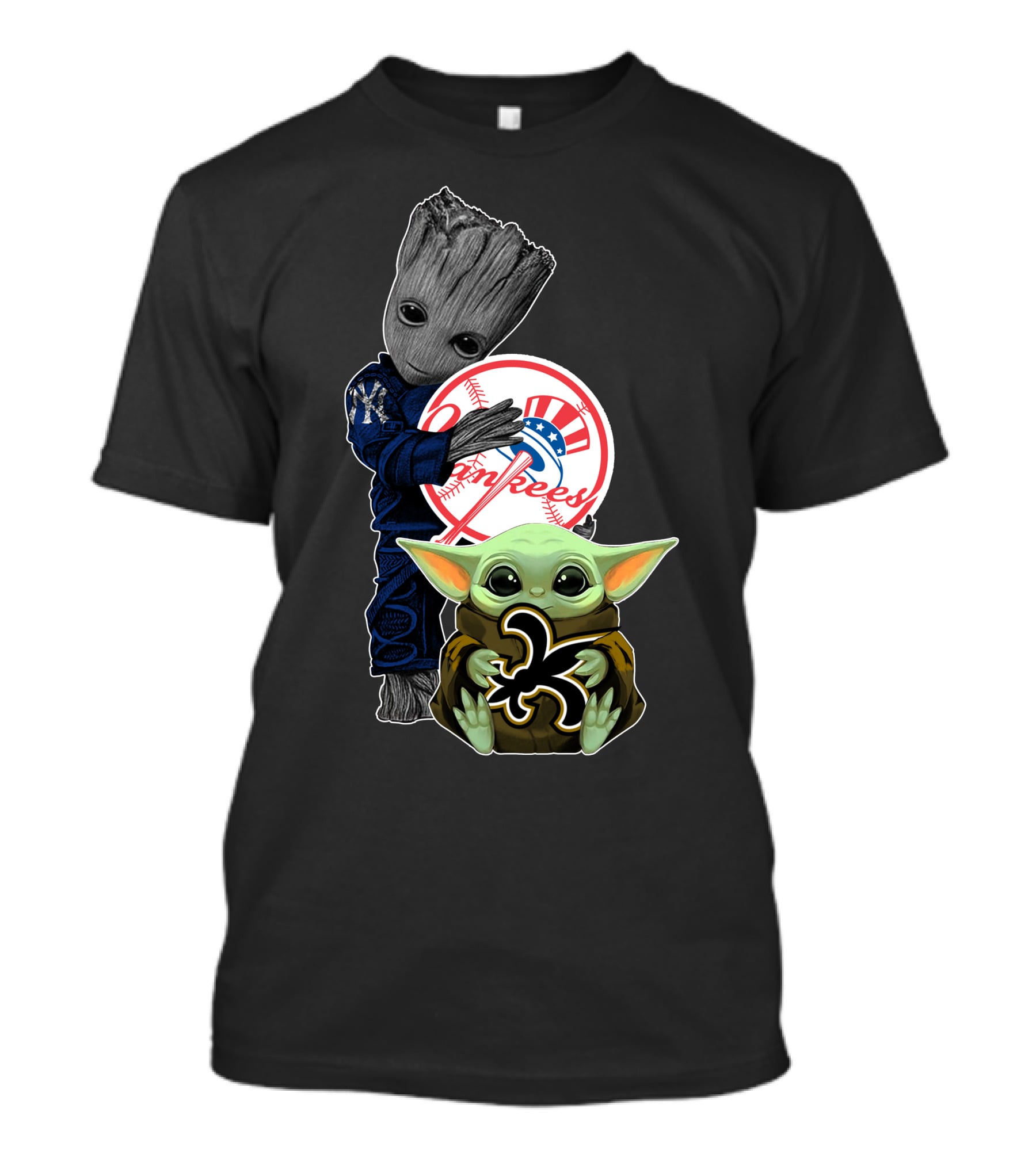 Yankees Groot Holding Baseball Saints Baby Yoda T-Shirt