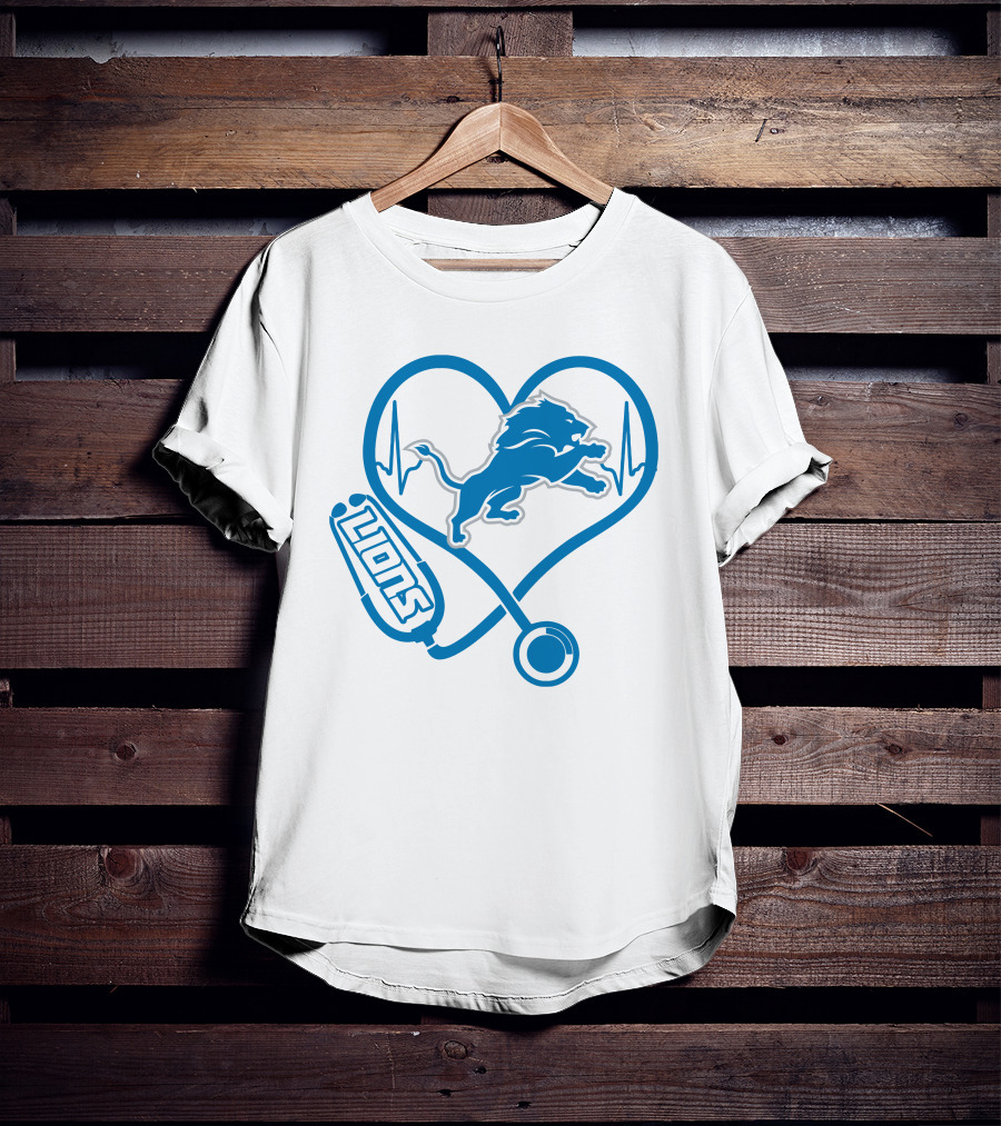 Nurse Heartbeat Love Detroit Lions T-Shirt