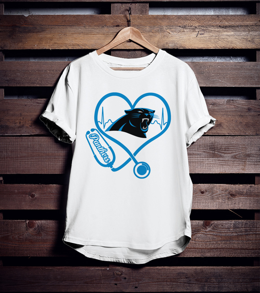 Carolina Panthers Nurse Love Stethoscope Heartbeat Panthers T-Shirt