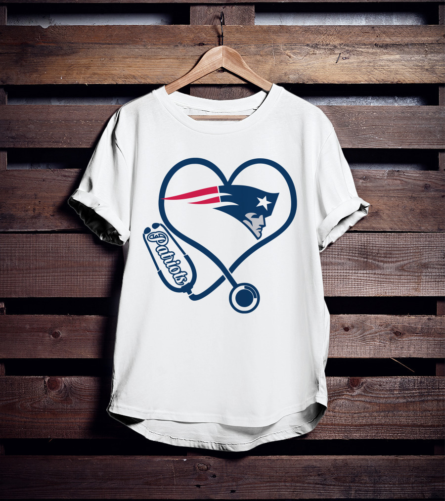 Nurse Heart Stethoscope New England Patriots T-Shirt