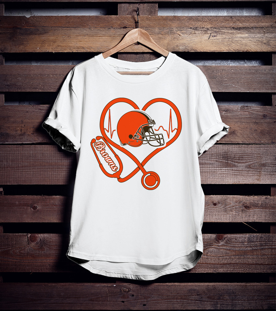 Nurse Heartbeat Browns Helmet Stethoscope T-Shirt