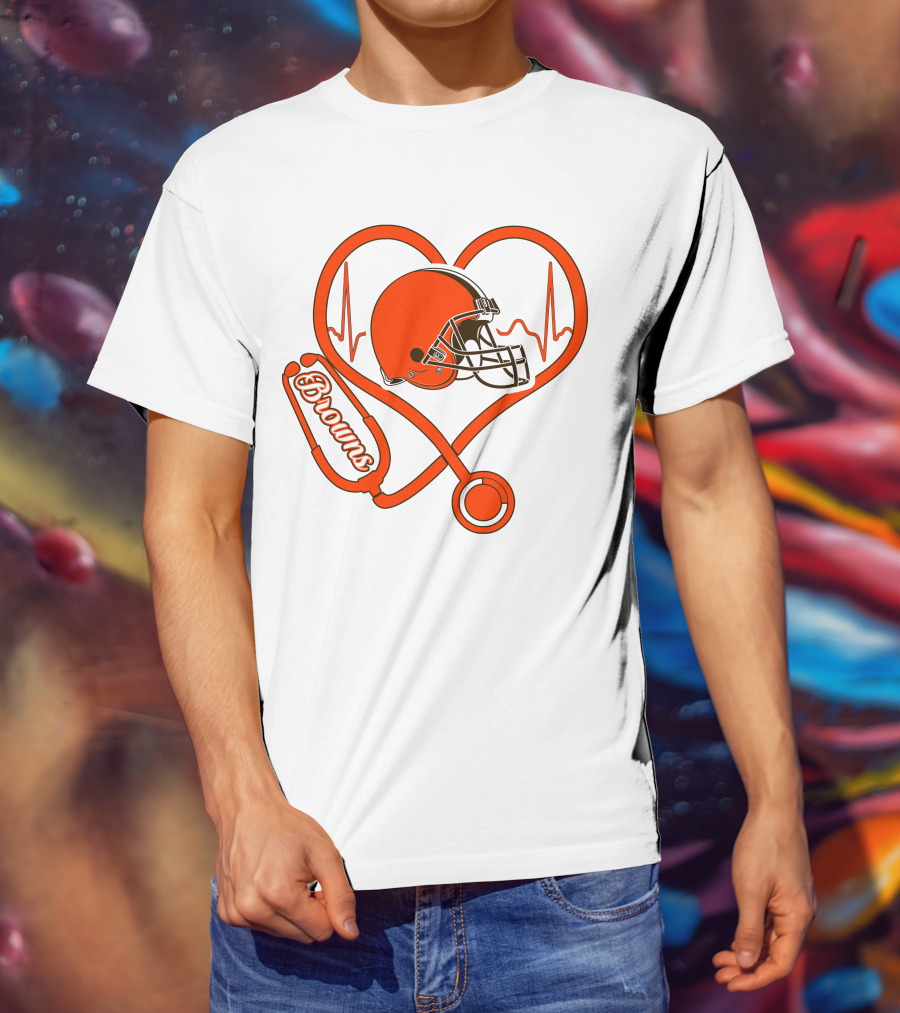 Nurse Heartbeat Browns Helmet Stethoscope T-Shirt