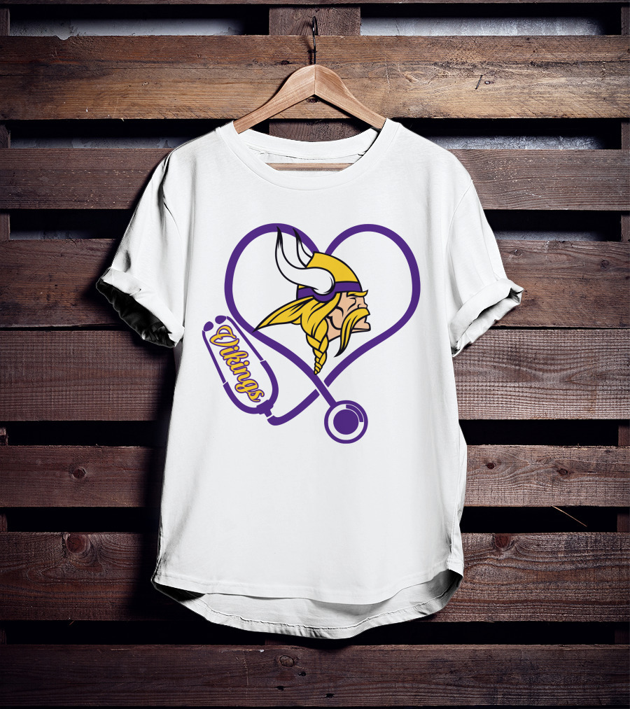 Nurse Love Minnesota Vikings Heart Stethoscope T-Shirt