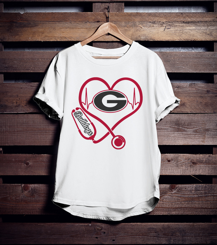 Nurse Heartbeat Love Georgia Bulldogs Stethoscope T-Shirt
