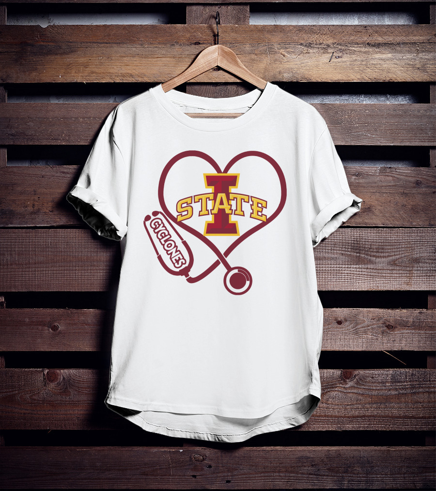 Nurse Love Heart Stethoscope Iowa State Cyclones T-Shirt