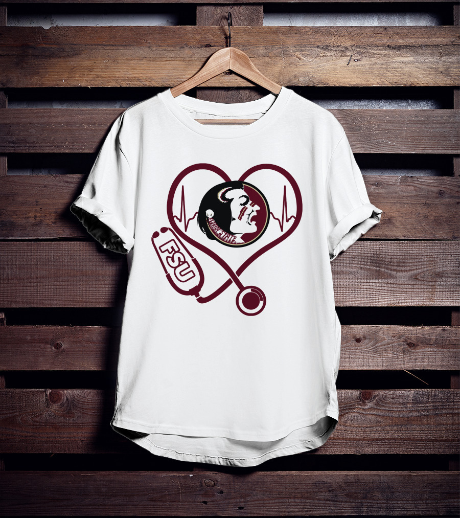 Nurse Love FSU Florida State Seminoles Heartbeat Logo Stethoscope T-Shirt