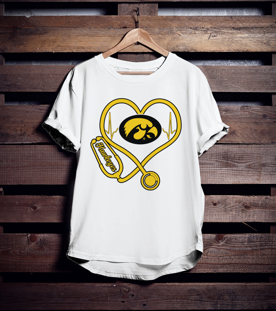 Nurse Heartbeat Love Iowa Hawkeyes Stethoscope T-Shirt