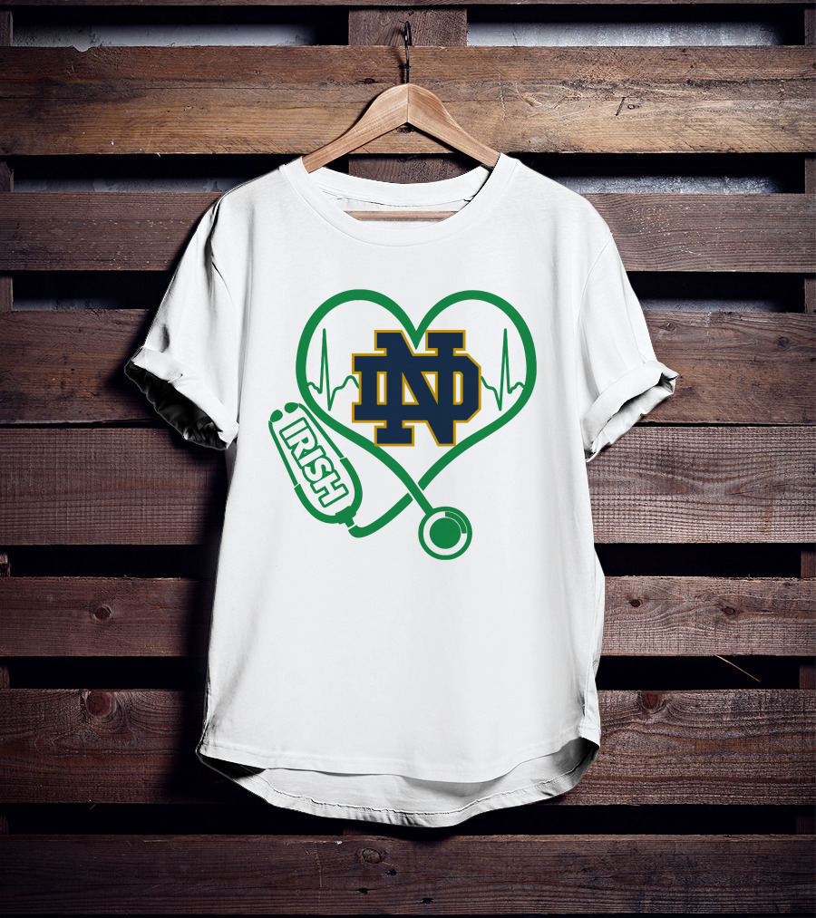 Nurse Love ND Irish Heartbeat Stethoscope Notre Dame Fighting Irish T-Shirt