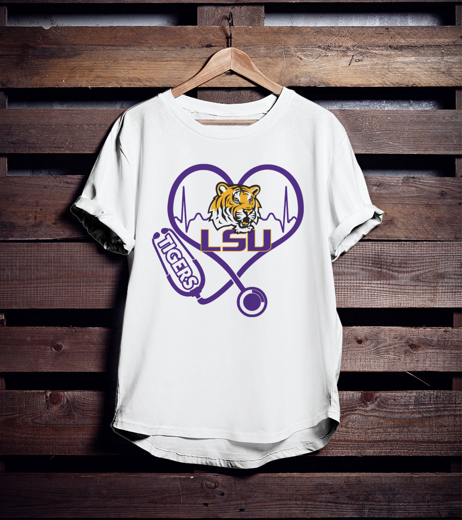 Nurse Love LSU Tigers Heartbeat Stethoscope Tiger T-Shirt