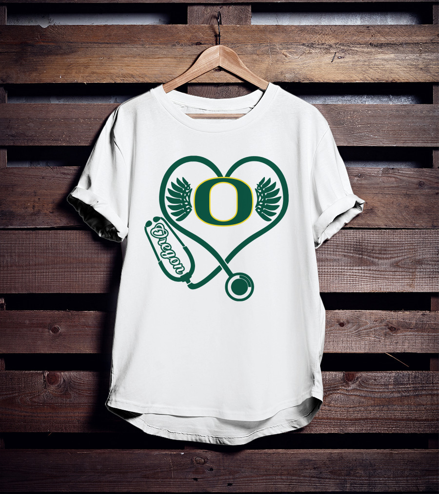 Oregon Ducks Nurse Heart Stethoscope T-Shirt