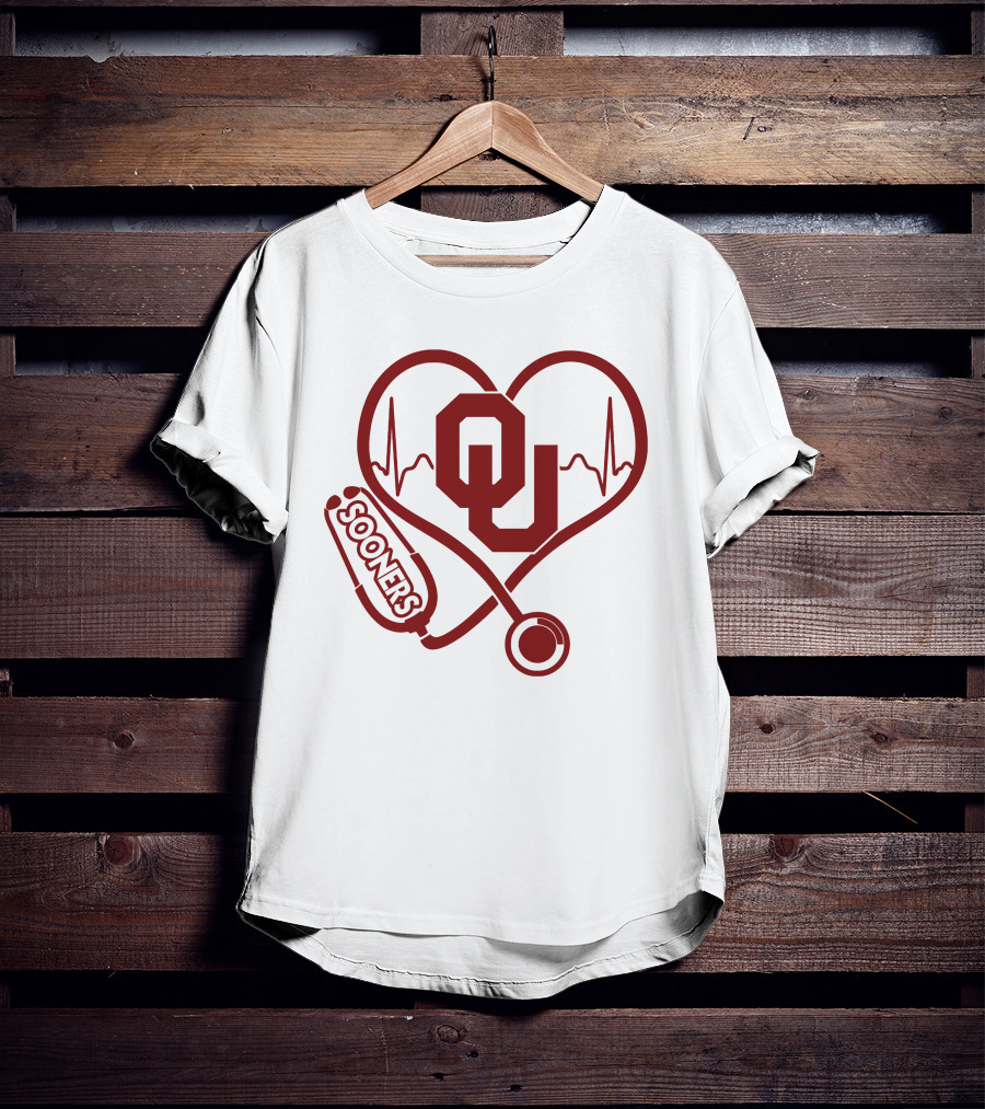 Oklahoma Sooners Heartbeat Nurse Stethoscope T-Shirt