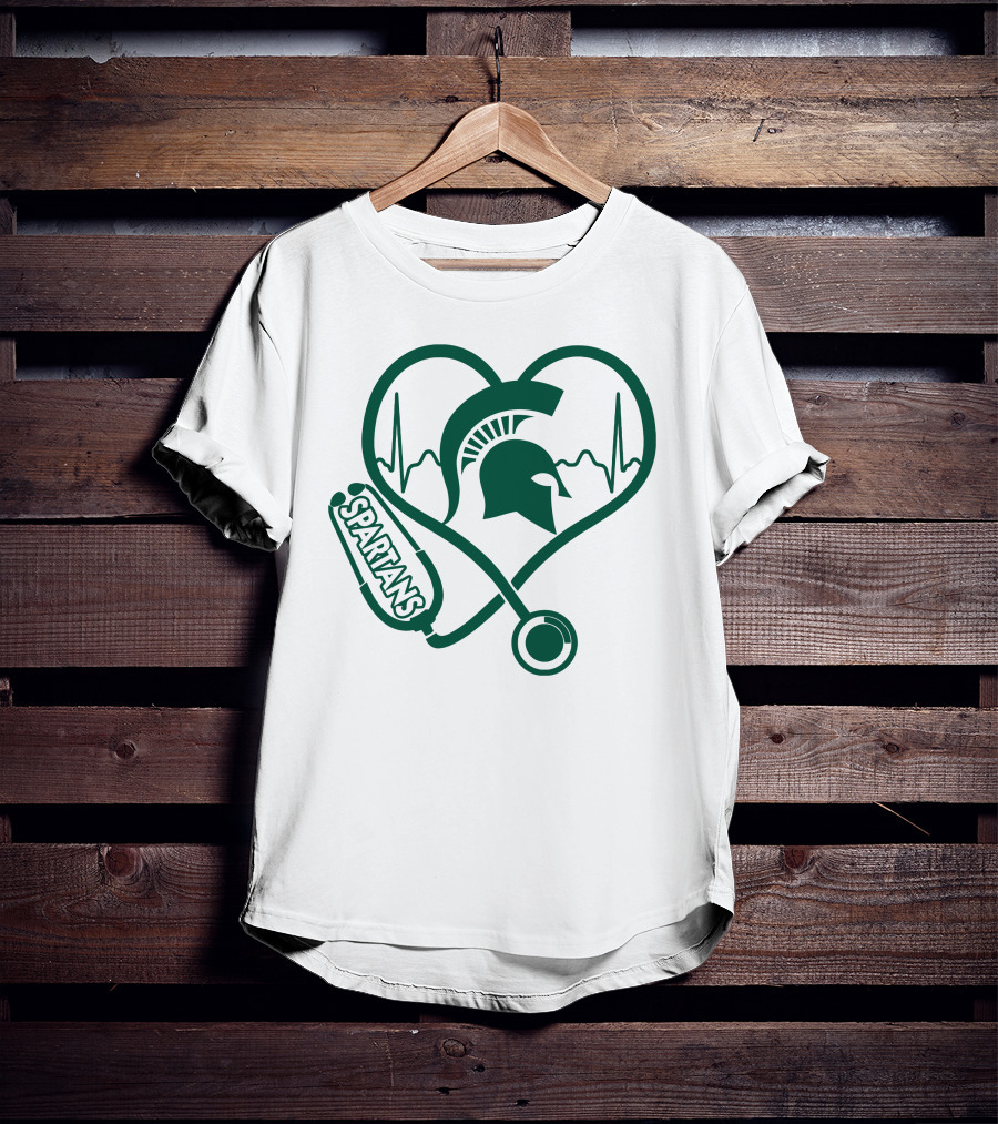 Spartans Nurse Love Heartbeat Michigan State T-Shirt