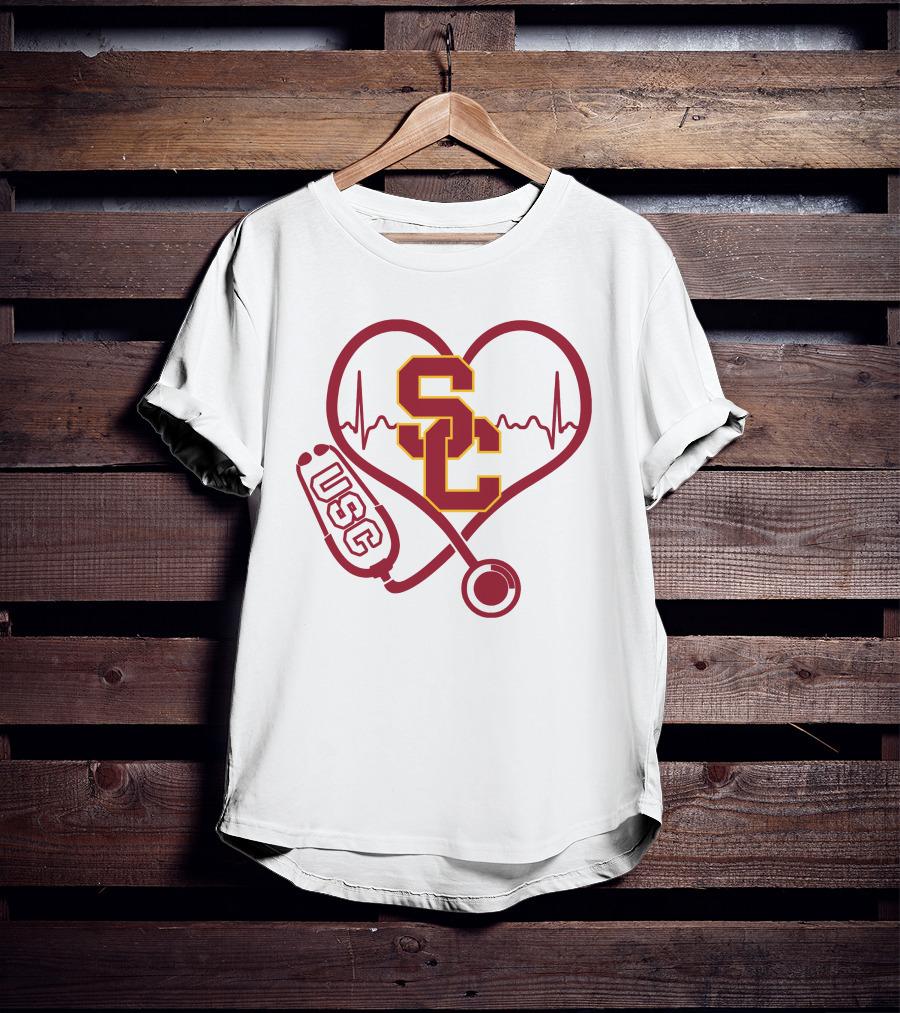 Nurse Love SC USC Trojans Heartbeat Stethoscope T-Shirt