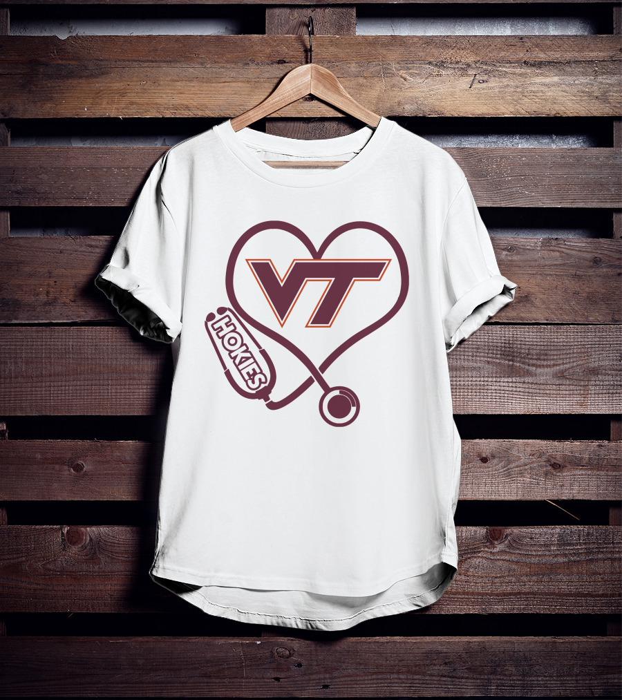 Nurse Love VT Hokies Heart Stethoscope T-Shirt