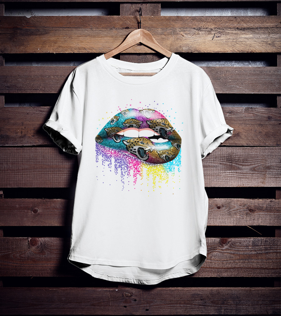 Lips Multicolor Glitter Jacksonville Jaguars Logo T-Shirt