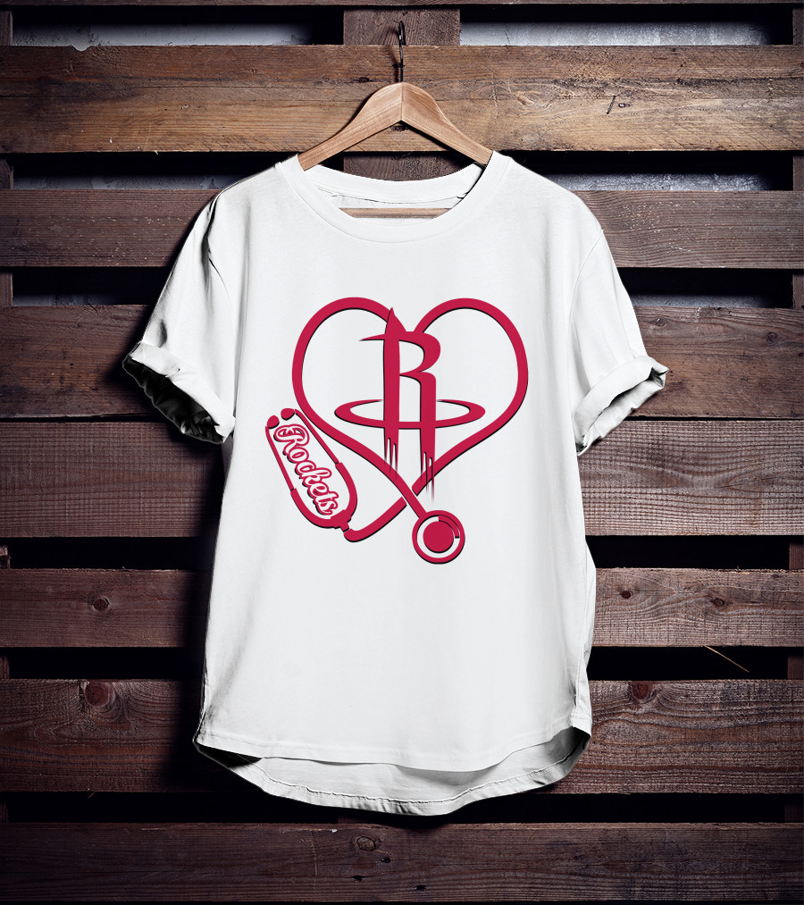 Nurse Heart Rockets Houston Basketball Logo Stethoscope T-Shirt