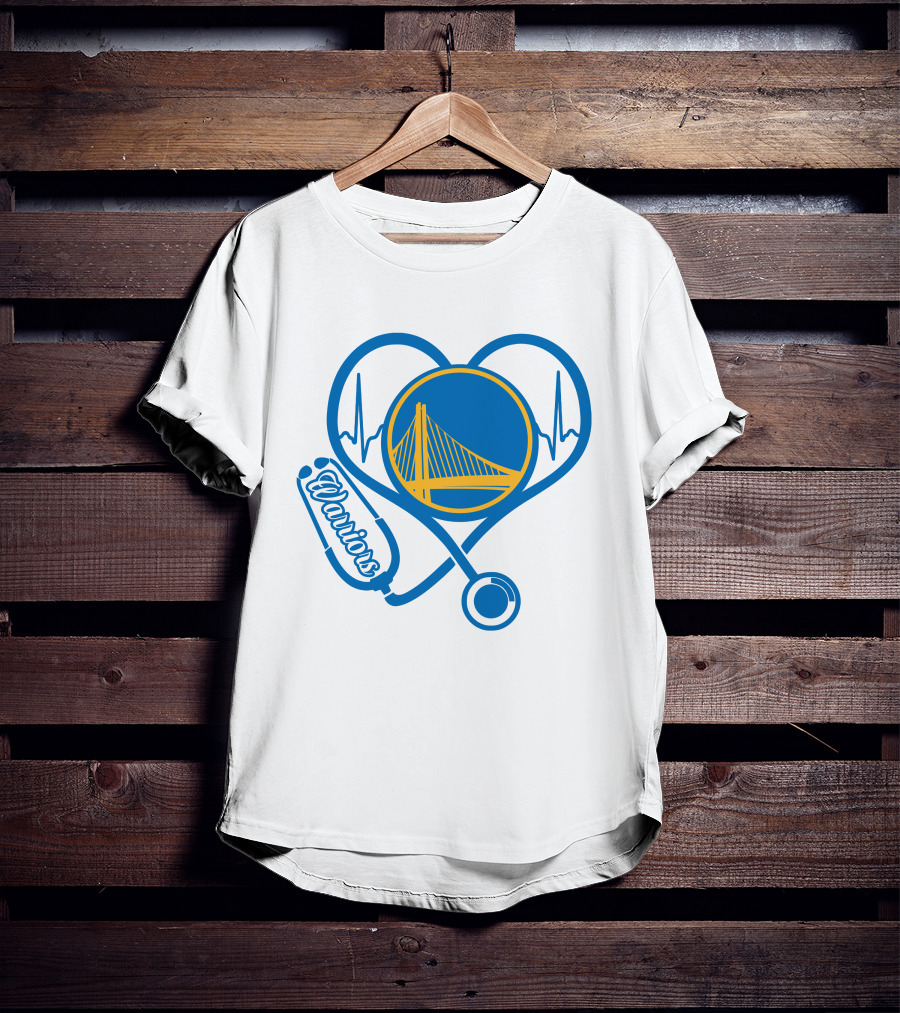 Nurse Love Warriors Heartbeat Stethoscope Golden State Bridge T-Shirt