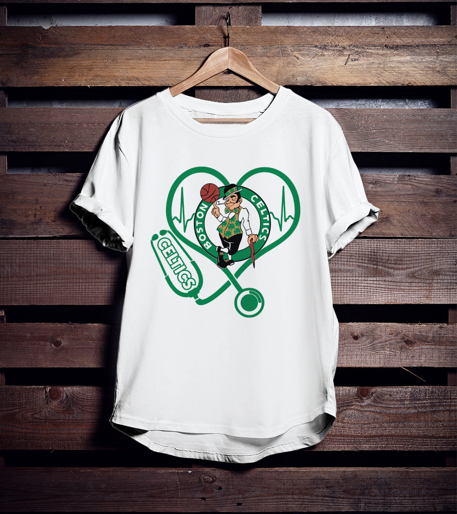 Nurse Love Boston Celtics Heart Stethoscope T-Shirt