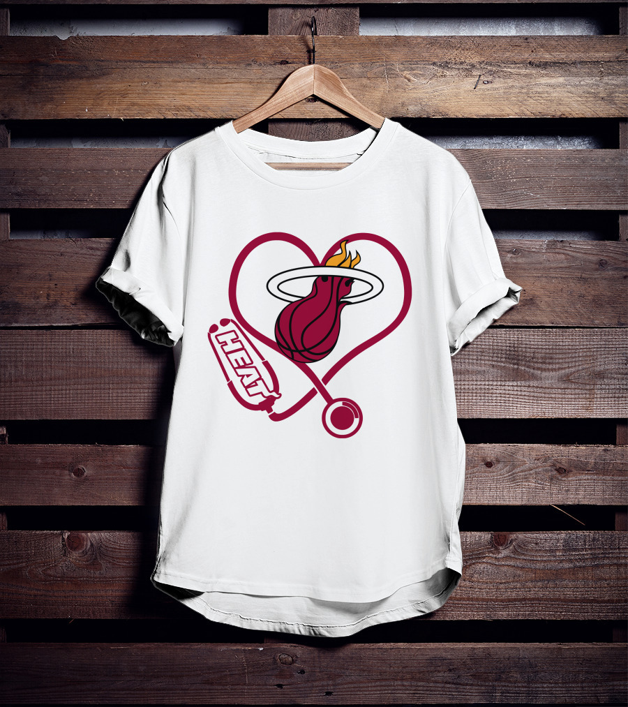 Nurse Love Miami Heat Heart Stethoscope Basketball Flame T-Shirt