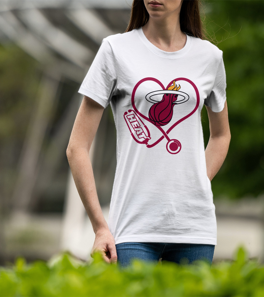 Nurse Love Miami Heat Heart Stethoscope Basketball Flame T-Shirt