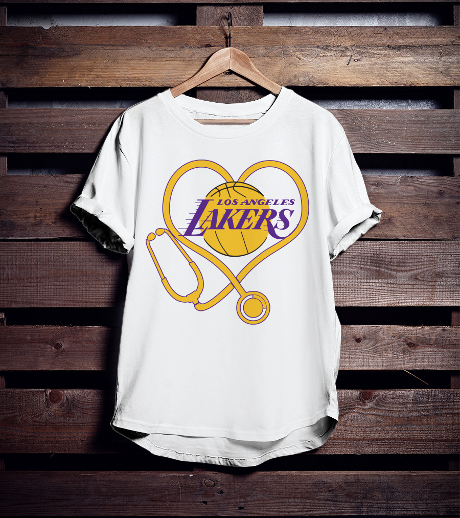 Los Angeles Lakers Heart Stethoscope Nurse Love T-Shirt