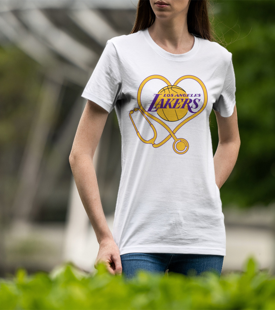 Los Angeles Lakers Heart Stethoscope Nurse Love T-Shirt
