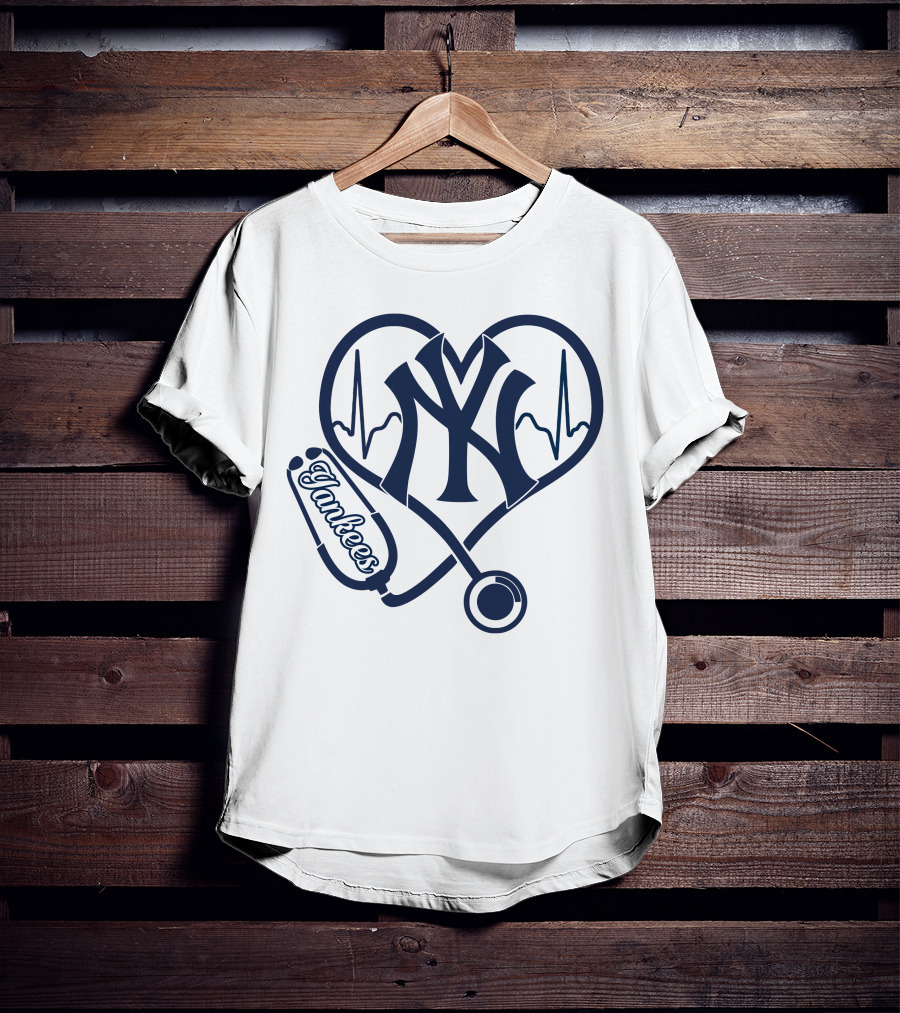 Yankees Nurse Love Heartbeat Stethoscope New York T-Shirt